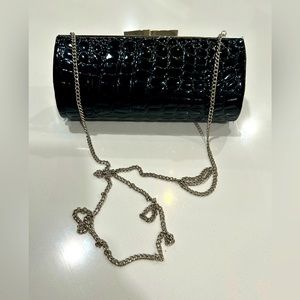 Black patent clutch crossbody chain strap purse